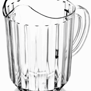 Clear 60 oz plastic water pitcher rental with fluted design, easy-pour spout, and sturdy handle—ideal for serving water, iced tea, or juice at weddings, parties, and catered events in Houston. Durable, elegant, and perfect for high-volume beverage service.