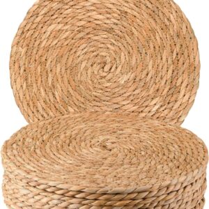 Handwoven natural fiber placemats available through Houston Party Rental Services—perfect for rustic, eco-friendly table settings at weddings, corporate events, and private parties.