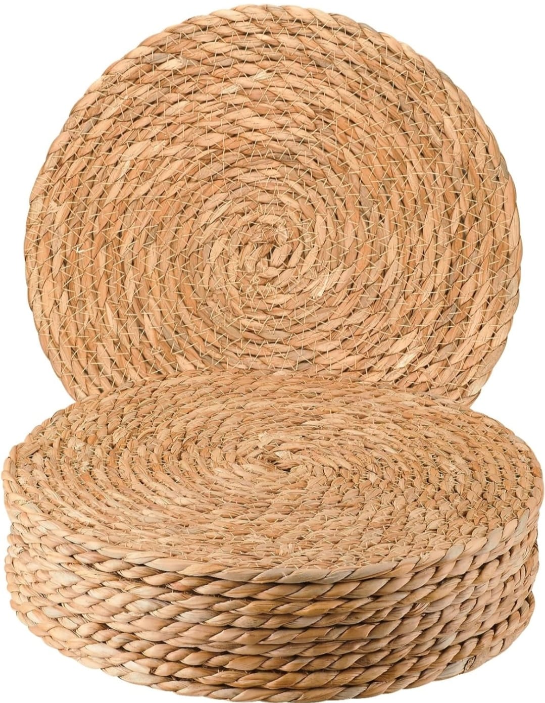 Handwoven natural fiber placemats available through Houston Party Rental Services—perfect for rustic, eco-friendly table settings at weddings, corporate events, and private parties.