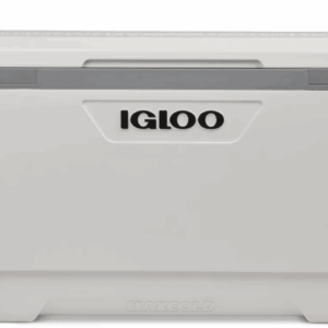 White Igloo MaxCold 150 QT cooler with gray lid and trim, ideal for event rentals in Houston, used for keeping food and drinks cold at parties, weddings, and outdoor gatherings.